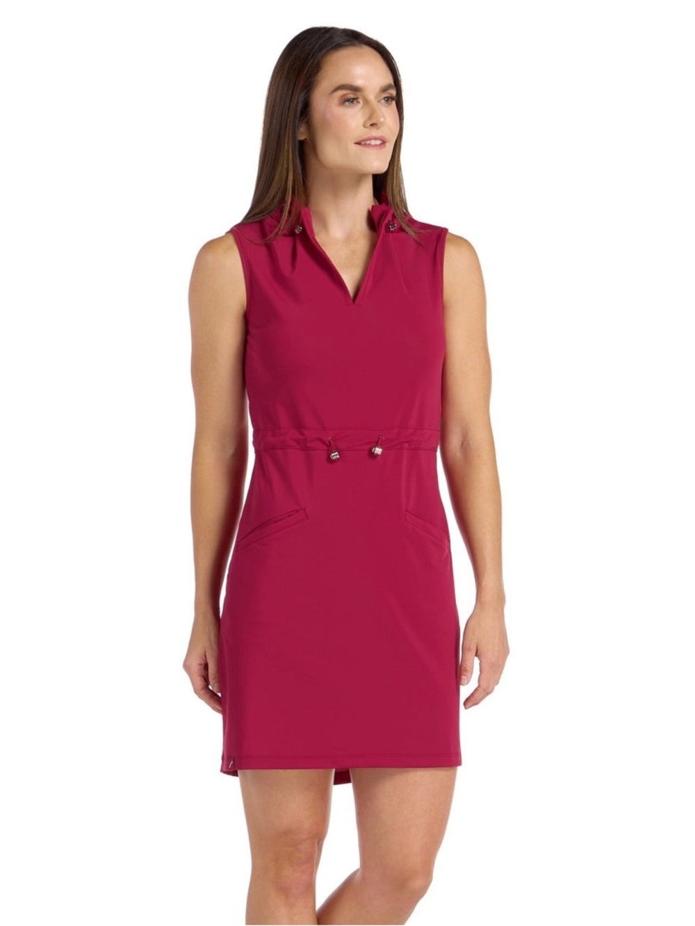 Swingdish Sleeveless Crimson Drawstring Waist Golf Mini Dress - tall and curvy